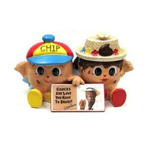 Famous Amos Double Chip & Cookie Ceramic Jars 12 1/2" wide by 7" tall 7977